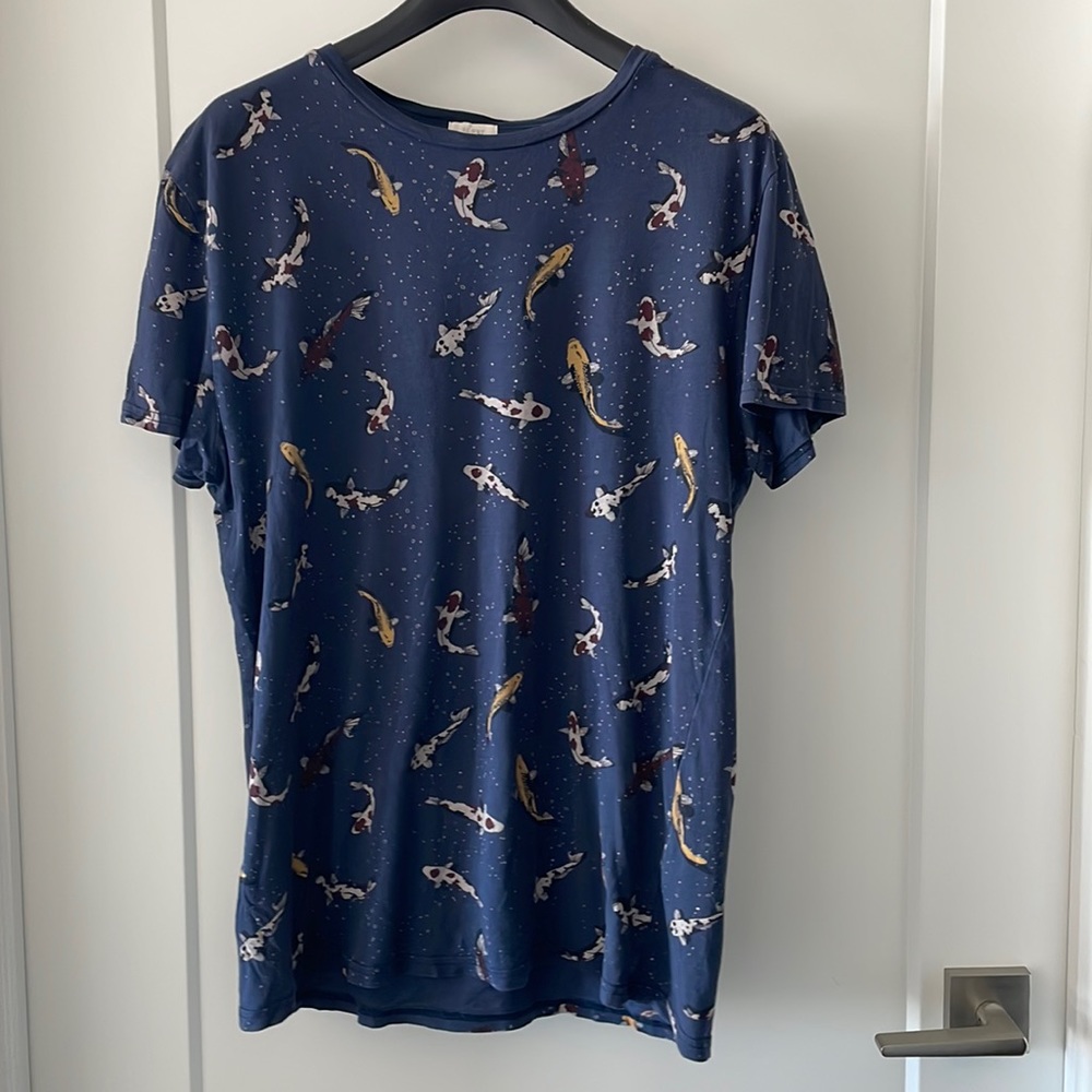 Koi Fish Print Navy Short Sleeve T-Shirt
